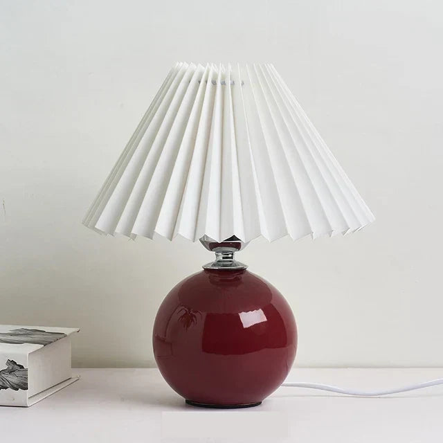 Vintage Fabric Table Lamp with Pleated Design