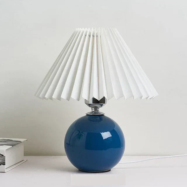 Vintage Fabric Table Lamp with Pleated Design
