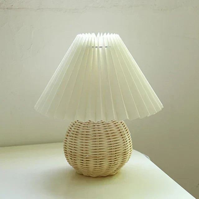Vintage Fabric Table Lamp with Pleated Design