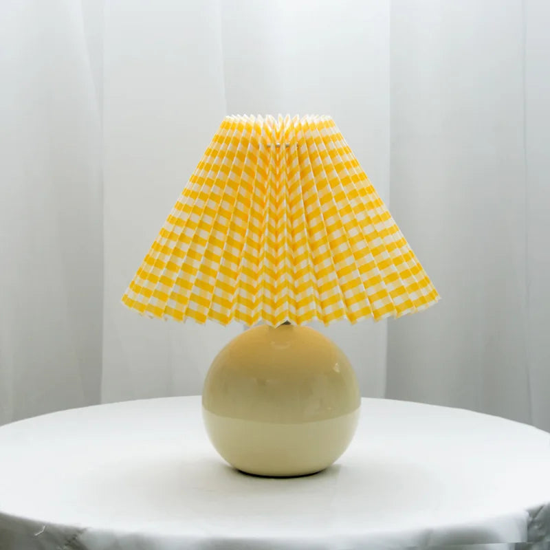 Vintage Fabric Table Lamp with Pleated Design