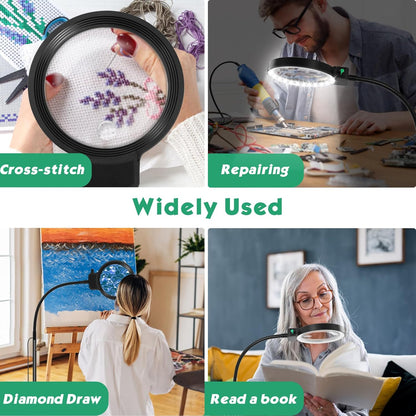LED Magnifying Glass with Adjustable Neck – 10X/30X Zoom for Crafts and Reading