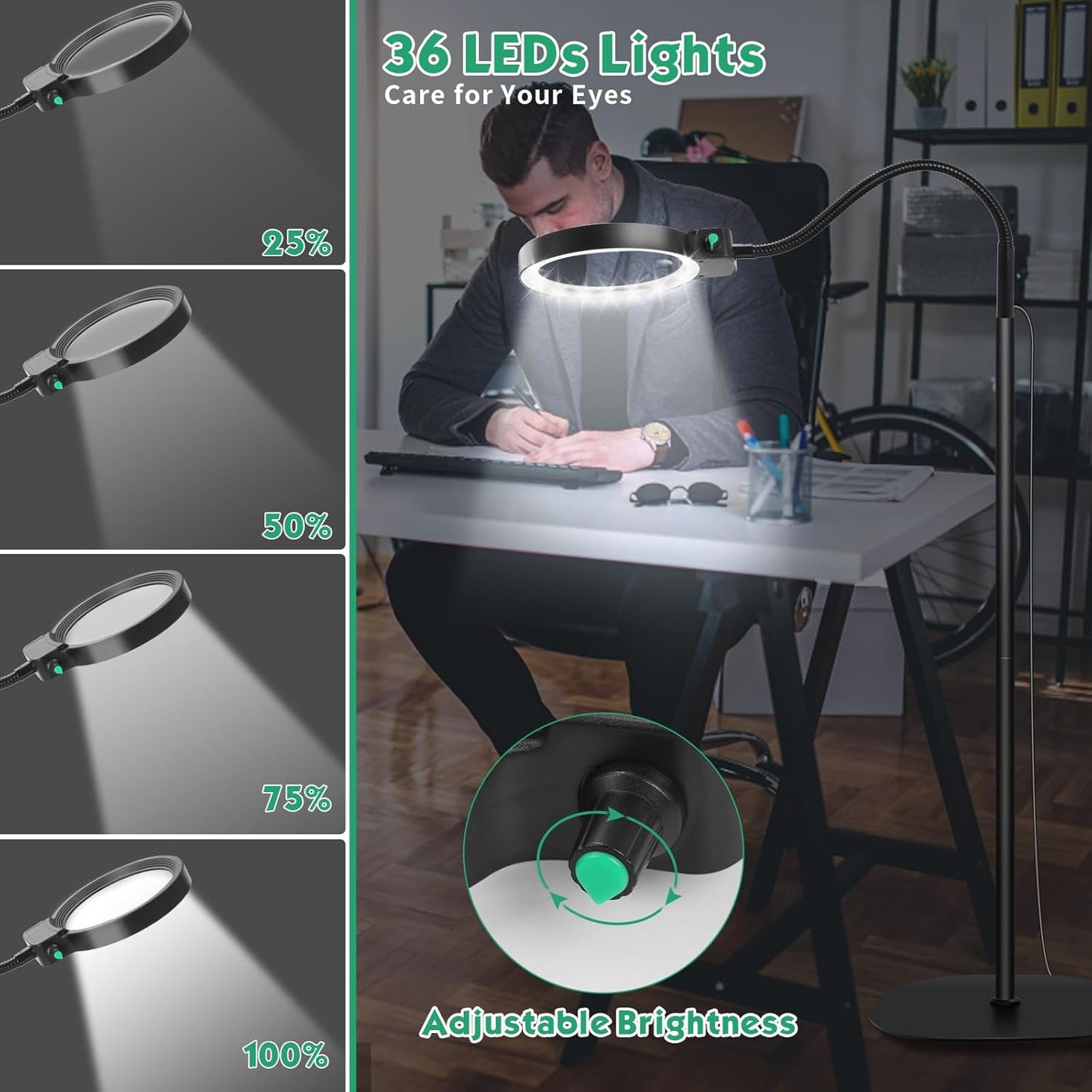 LED Magnifying Glass with Adjustable Neck – 10X/30X Zoom for Crafts and Reading