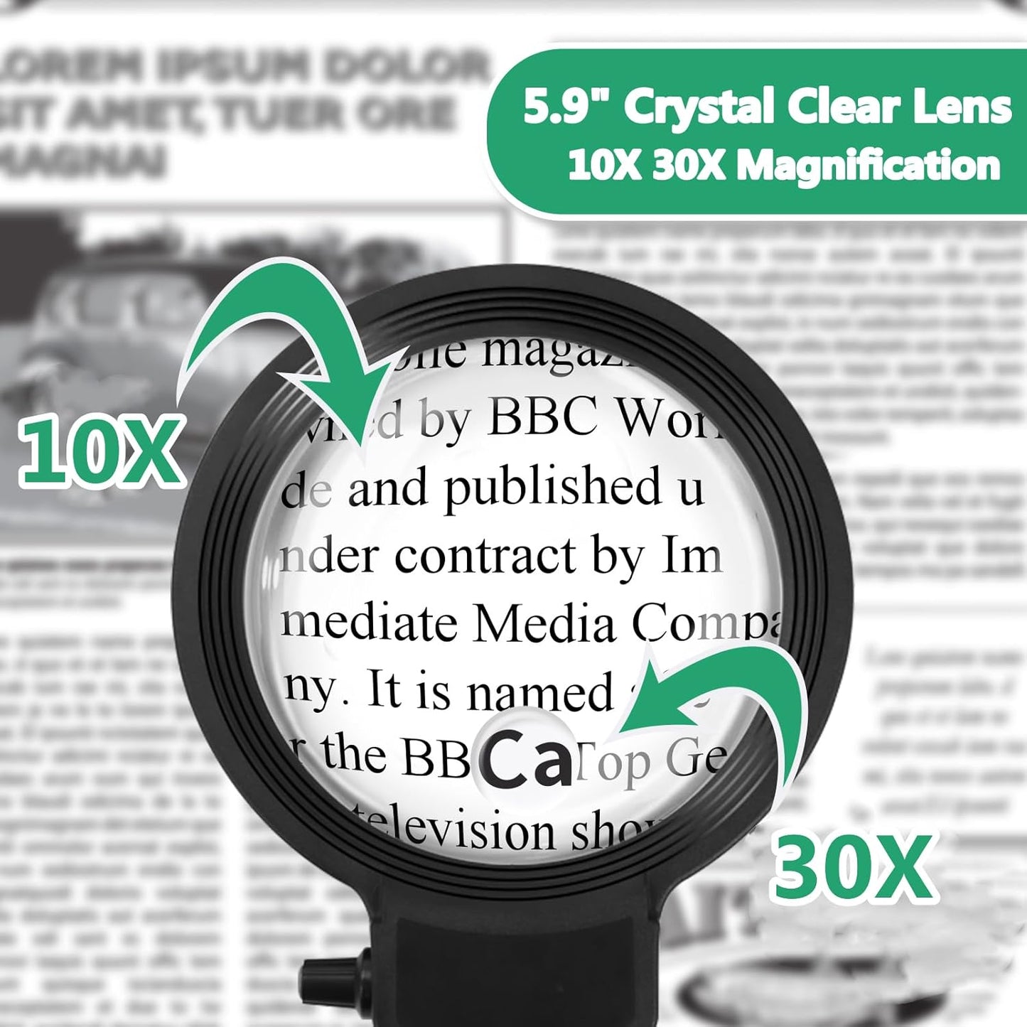 LED Magnifying Glass with Adjustable Neck – 10X/30X Zoom for Crafts and Reading