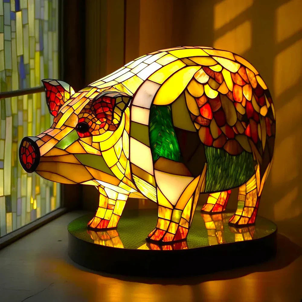 Artistic Lamp with Stained Glass and Unique Animal Designs for Cozy Lighting