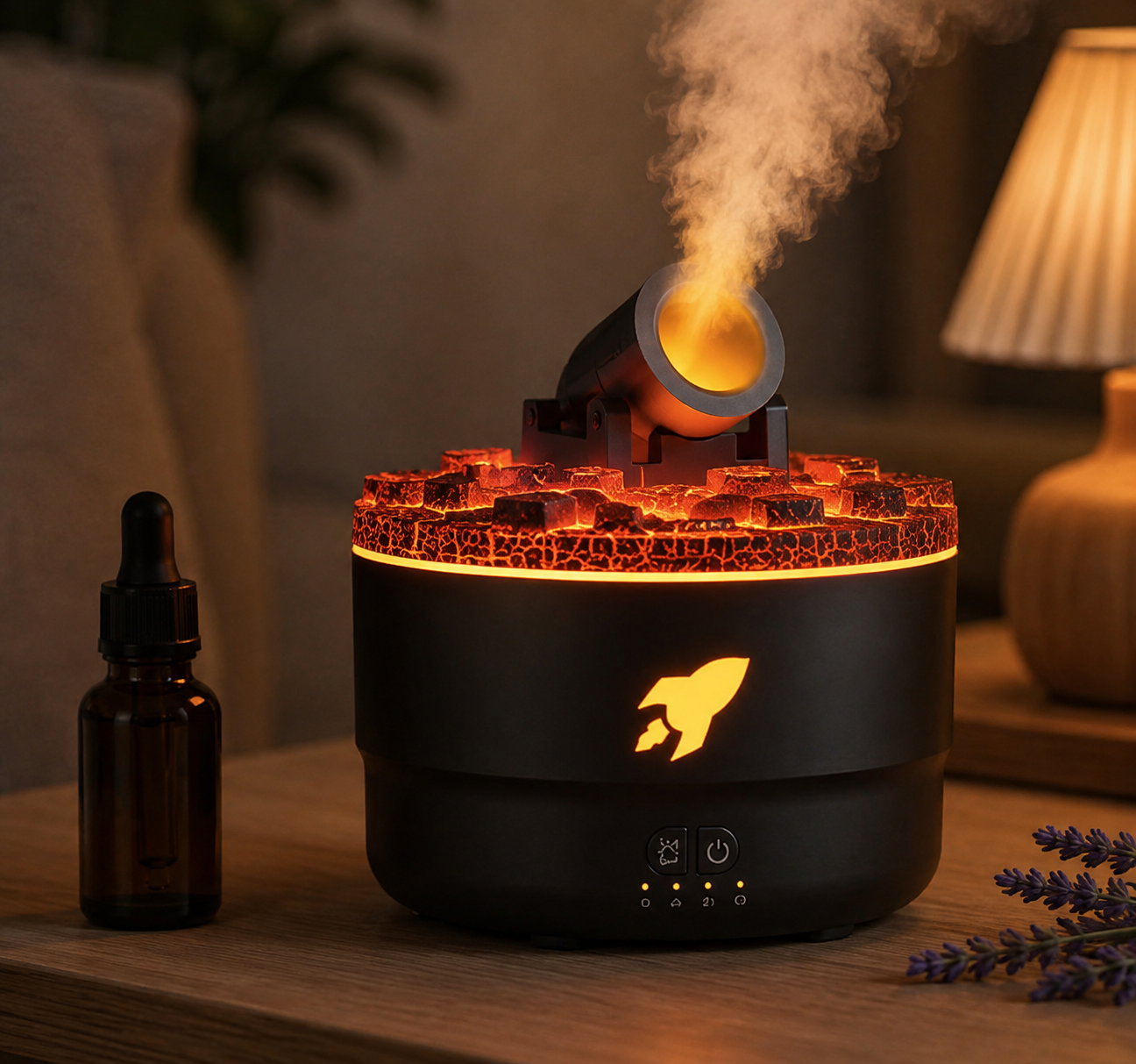 Essential Oil Diffuser and Humidifier with Rotating LED Volcano Light