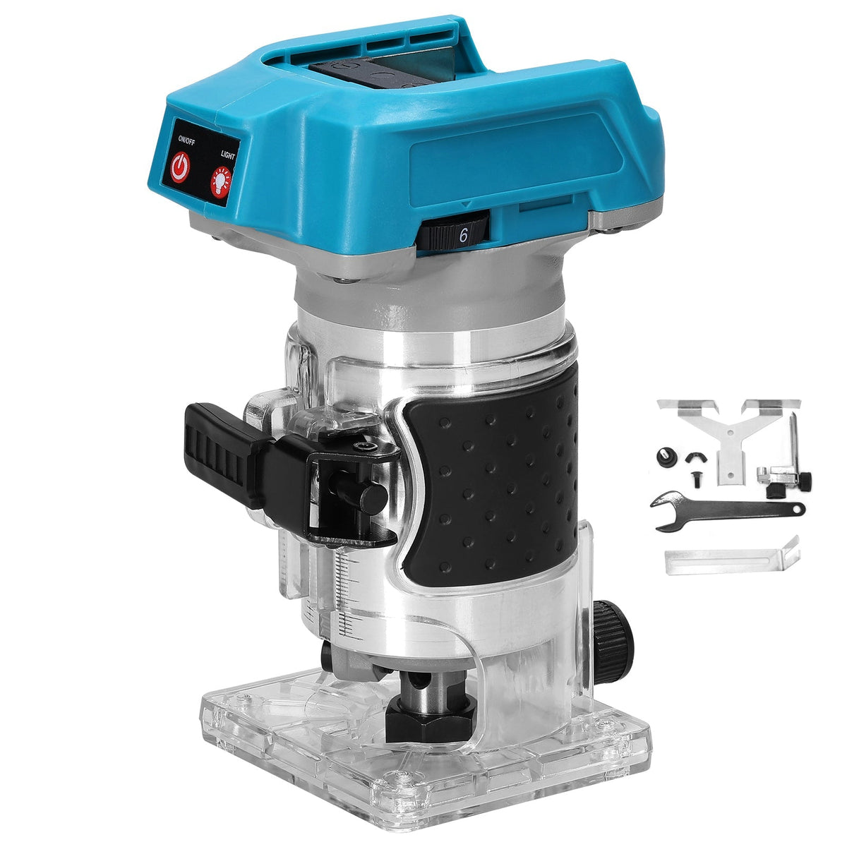 Cordless Trim Router 600W - 6 Speed Settings, 18000 RPM, LED Light