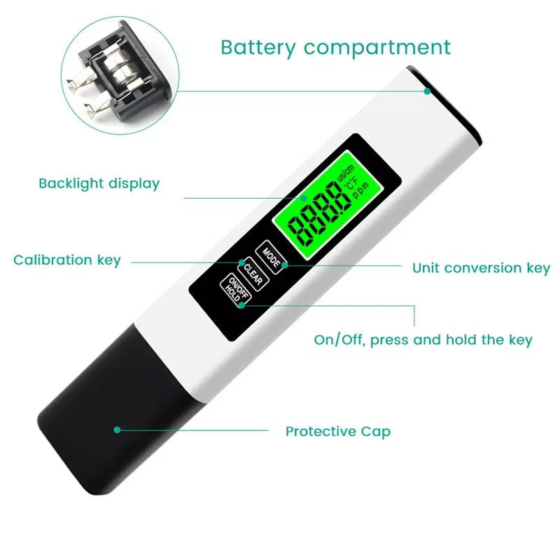 4-in-1 Digital TDS Meter for Water Quality Testing – Large Display