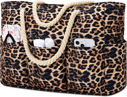 Large Waterproof Canvas Beach Bag with 7 Pockets for Sand-Free Enjoyment