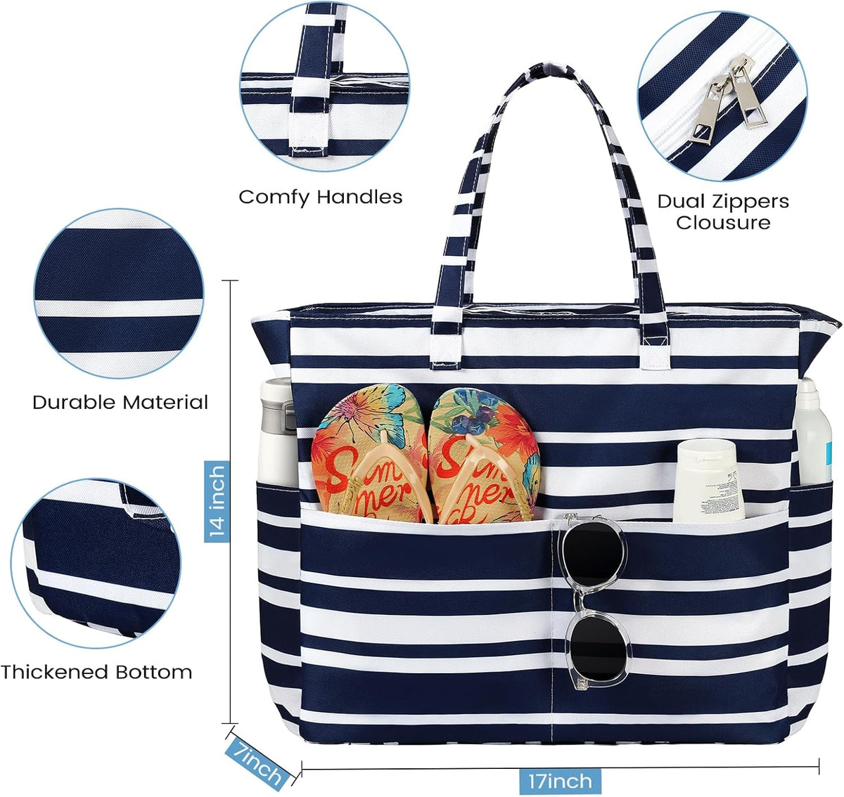 Spacious Waterproof Tote Bag with Zipper – Ideal for Beach, Travel, Gym