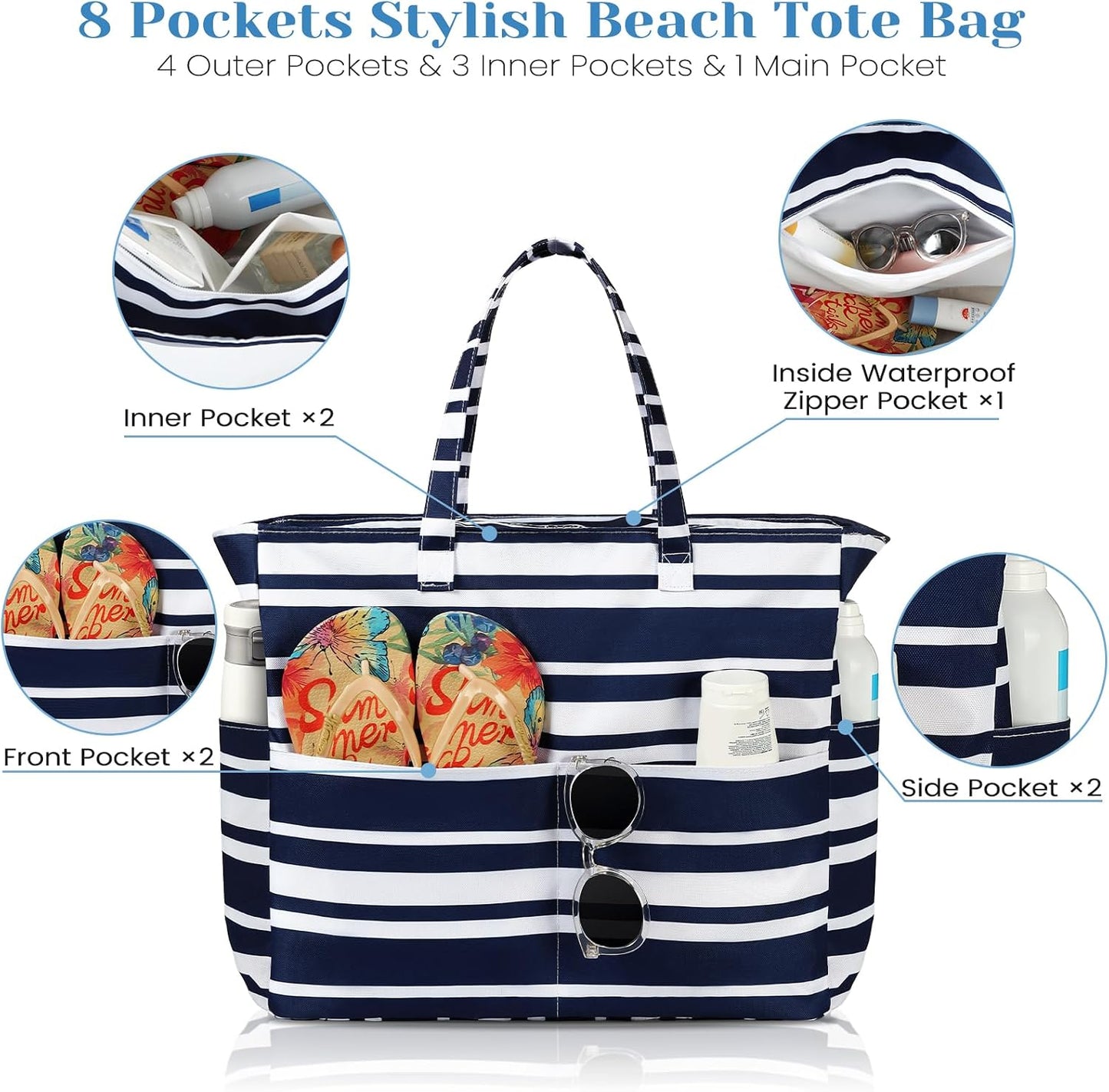 Spacious Waterproof Tote Bag with Zipper – Ideal for Beach, Travel, Gym