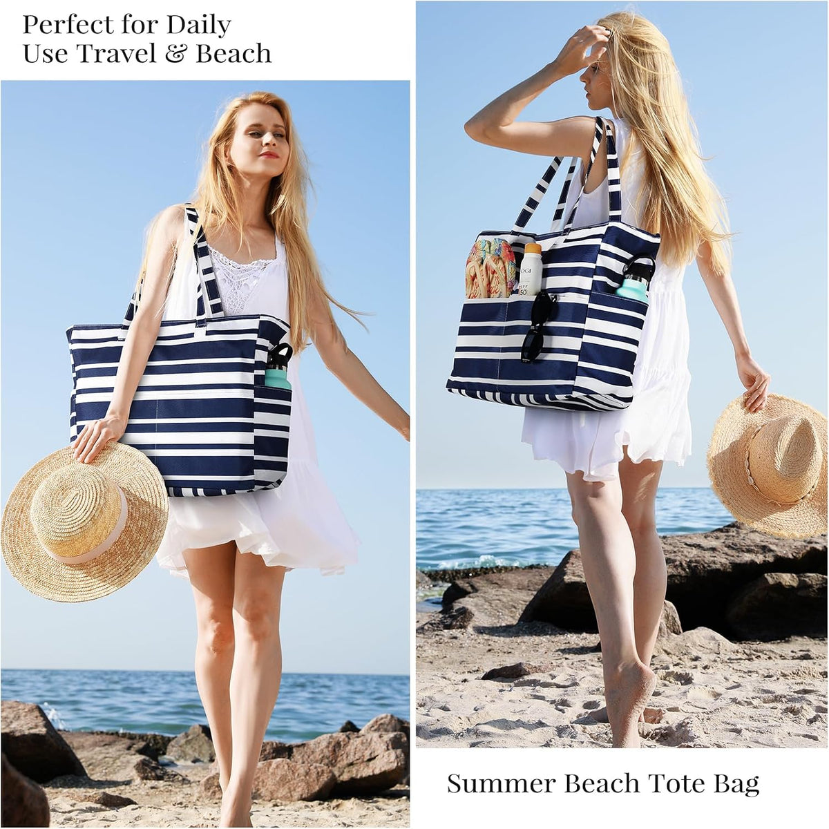 Spacious Waterproof Tote Bag with Zipper – Ideal for Beach, Travel, Gym