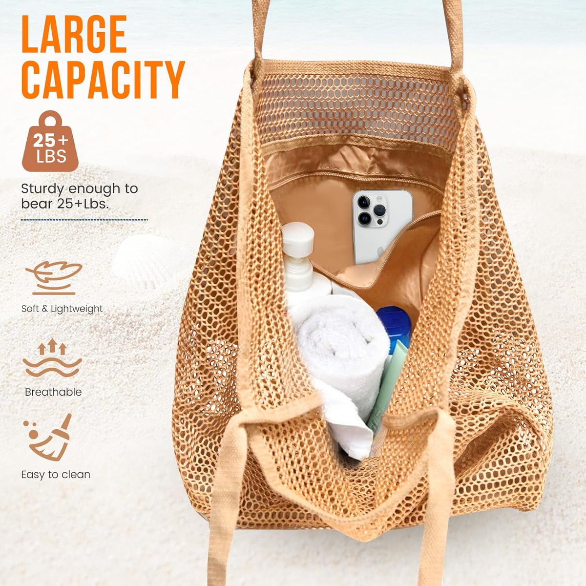 Mesh Compartment Waterproof Tote for Beach – Chic Summer Bag