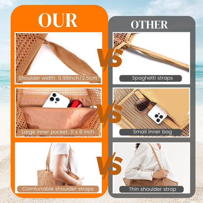 Mesh Compartment Waterproof Tote for Beach – Chic Summer Bag