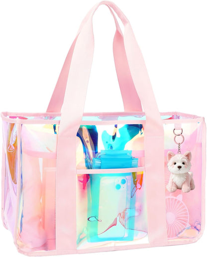 Iridescent Waterproof Tote Bag with Zipper for Summer Beach Gear