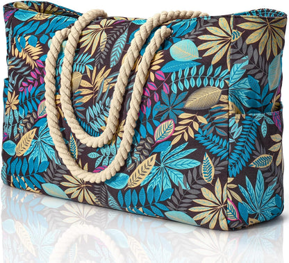 Oversized Waterproof Tote Bag with Secure Zipper for Beach Gear
