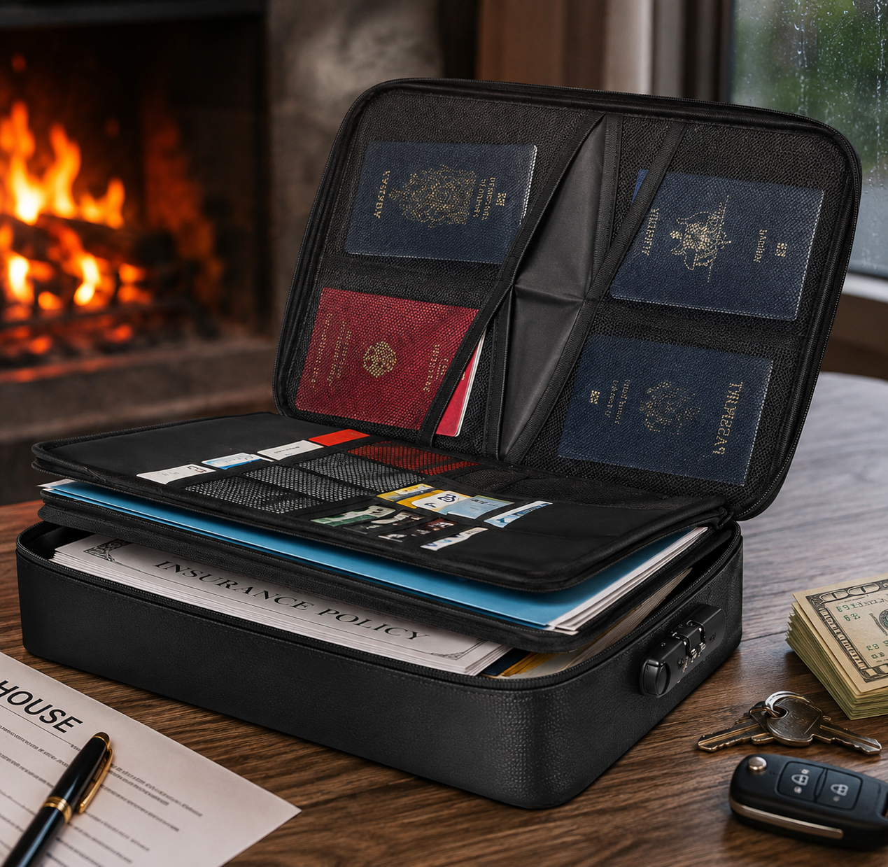Fire-Resistant Waterproof Safe Bag for Documents and Cash, 2000°F, 3 Compartments, 14.17 x 10.63 in