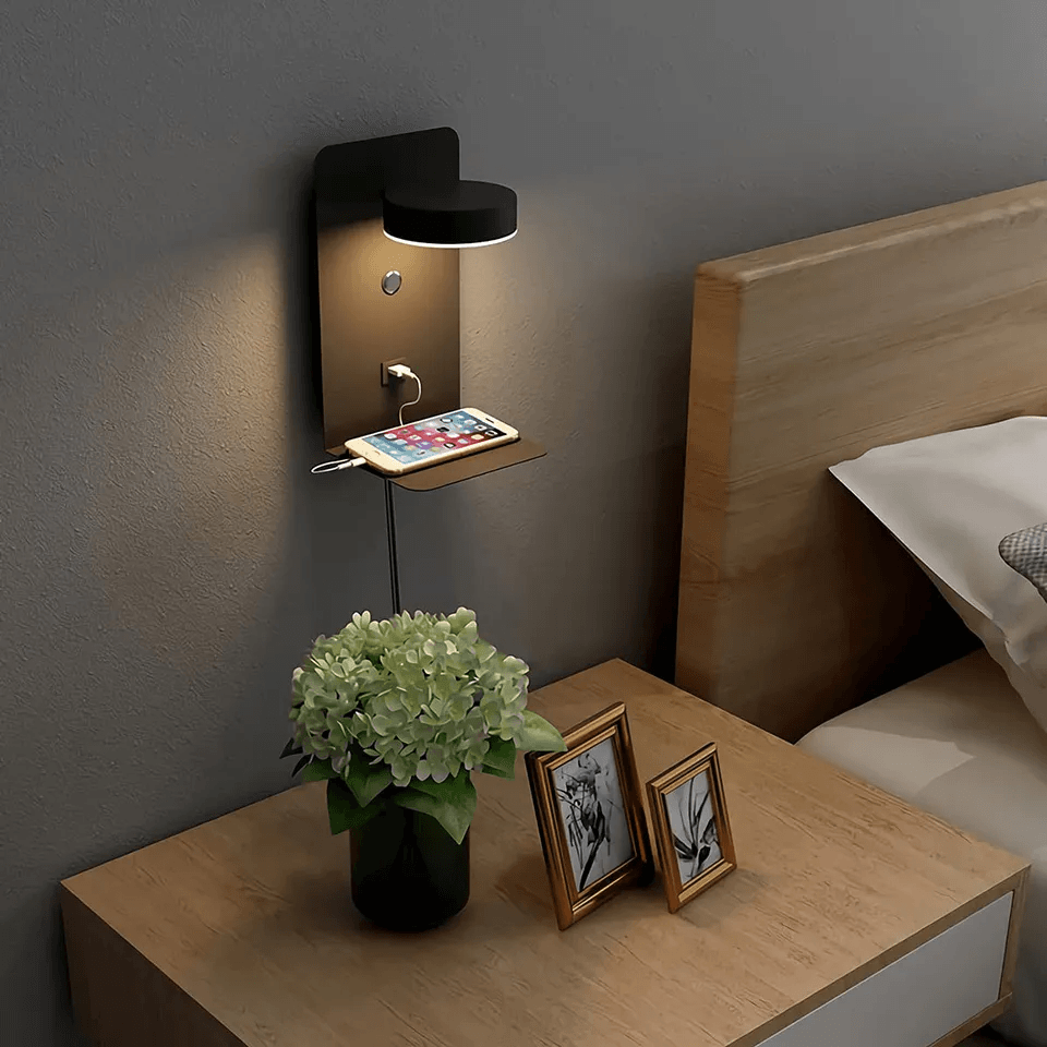 Adjustable Wall Light with Built-in Charging Station for Easy Use