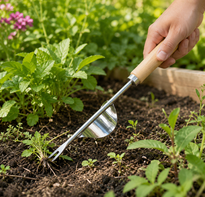 Manual V-Shaped Root Remover Tool with Long Wooden Handle for Gardens