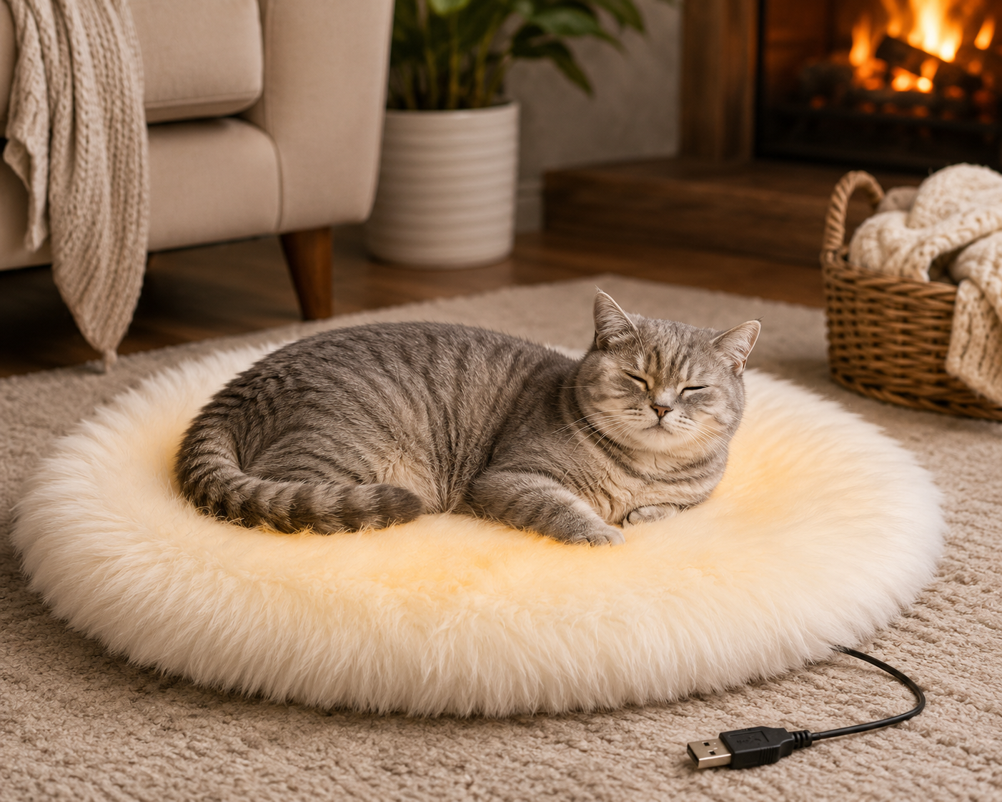 15.7-Inch Round Heated Pet Bed Mat for Cats and Dogs – Constant Temperature