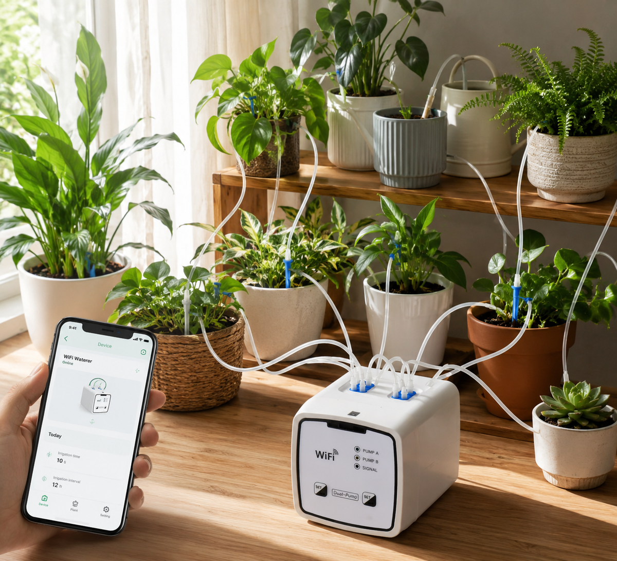 Smart WiFi Plant Watering System for 20 Pots – App-Controlled Drip Irrigation