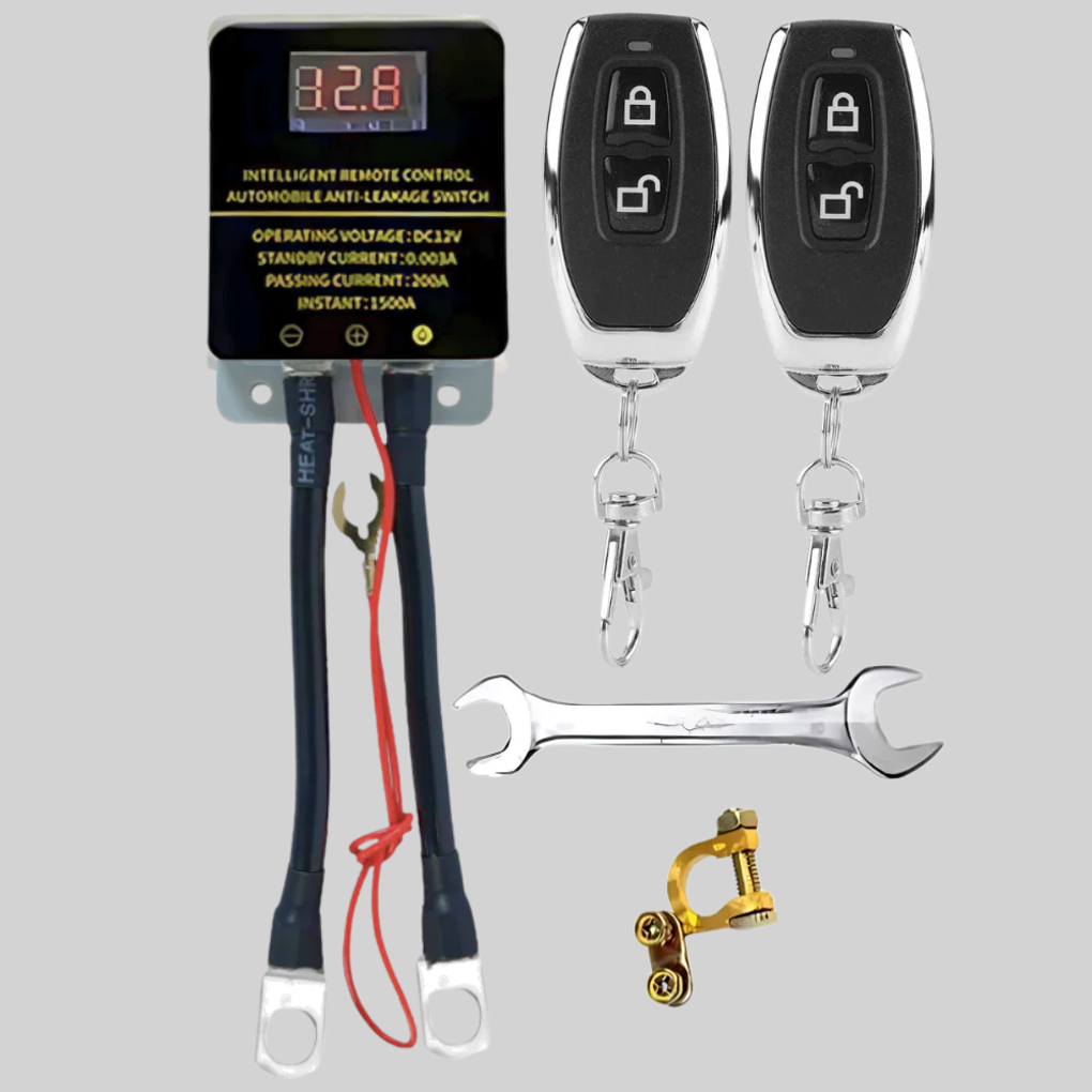 Compact Vehicle Security Switch with Remote Control & Wireless Disconnect