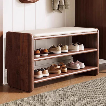 Minimalist PU Leather Shoe Storage Bench with Elegant Wood Finish
