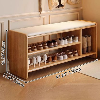 Minimalist PU Leather Shoe Storage Bench with Elegant Wood Finish