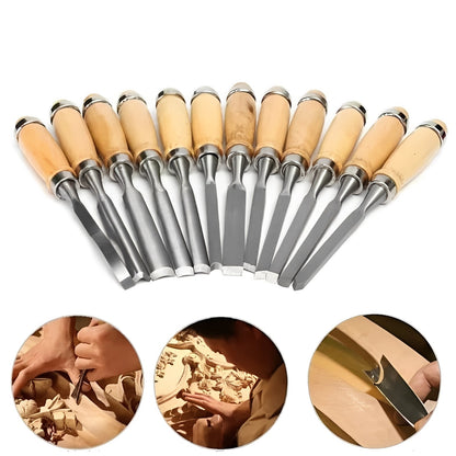 12-Piece Wood Carving Tool Set with Ergonomic Grips for All Skills