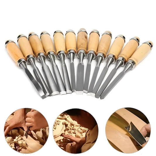 12-Piece Wood Carving Tool Set with Ergonomic Grips for All Skills
