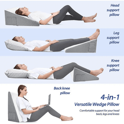 Inclined Memory Foam Bed Pillow for Acid Reflux Relief with Washable Cover and Carrying Handle