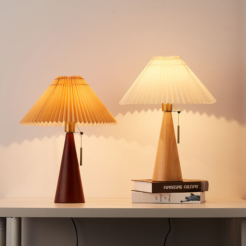 Minimalist LED Table Lamp with Wooden Base and Fabric Shade