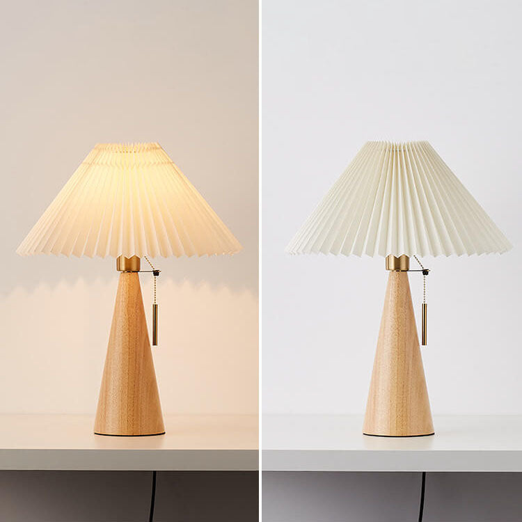 Minimalist LED Table Lamp with Wooden Base and Fabric Shade