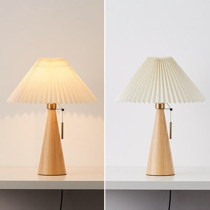Minimalist LED Table Lamp with Wooden Base and Fabric Shade