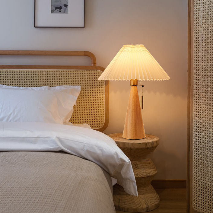 Minimalist LED Table Lamp with Wooden Base and Fabric Shade