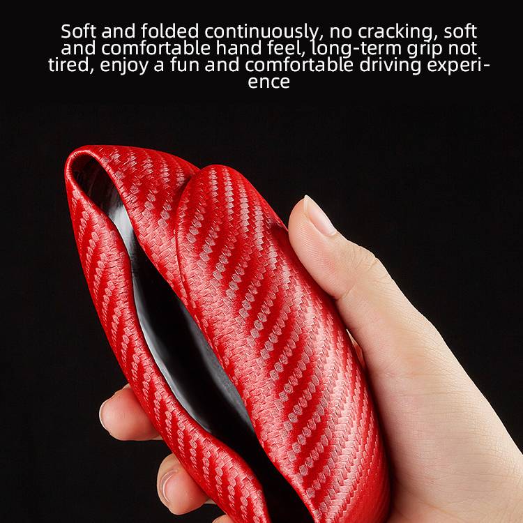 Non-Slip Carbon Fiber Steering Wheel Cover in Black and Red, 1.7mm Fit