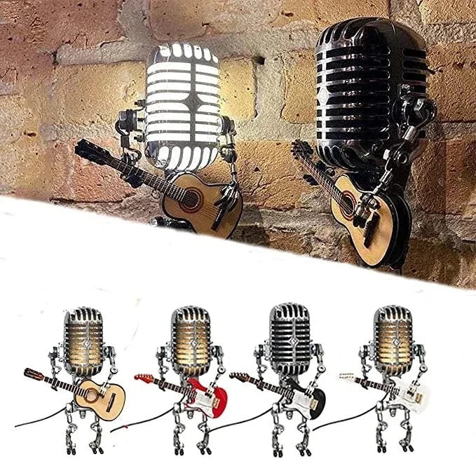 Retro Robot Lamp with Microphone and Guitar - Adjustable Desk Light for Music Room and Studio
