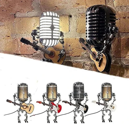 Retro Robot Lamp with Microphone and Guitar - Adjustable Desk Light for Music Room and Studio