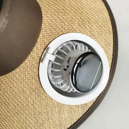 Wide Brim Straw Sun Hat with Solar Fan for Cooling - Unisex Outdoor Use