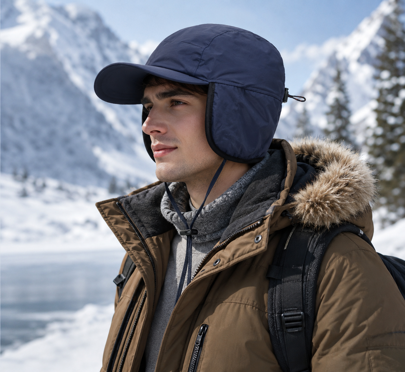 Fleece-Lined Water-Resistant Trapper Hat with Ear Flaps for Adults, 4 Colors