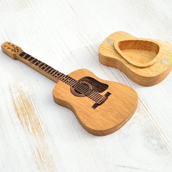Custom Engraved Guitar Pick Holder with Display Stand & Picks