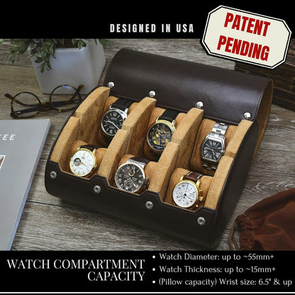 Watches Storage Roll for 3 or 6, Soft Suede Interior & PU Leather