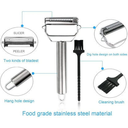 Vegetable Peeler in Stainless Steel with Julienne Blade and Dual Function