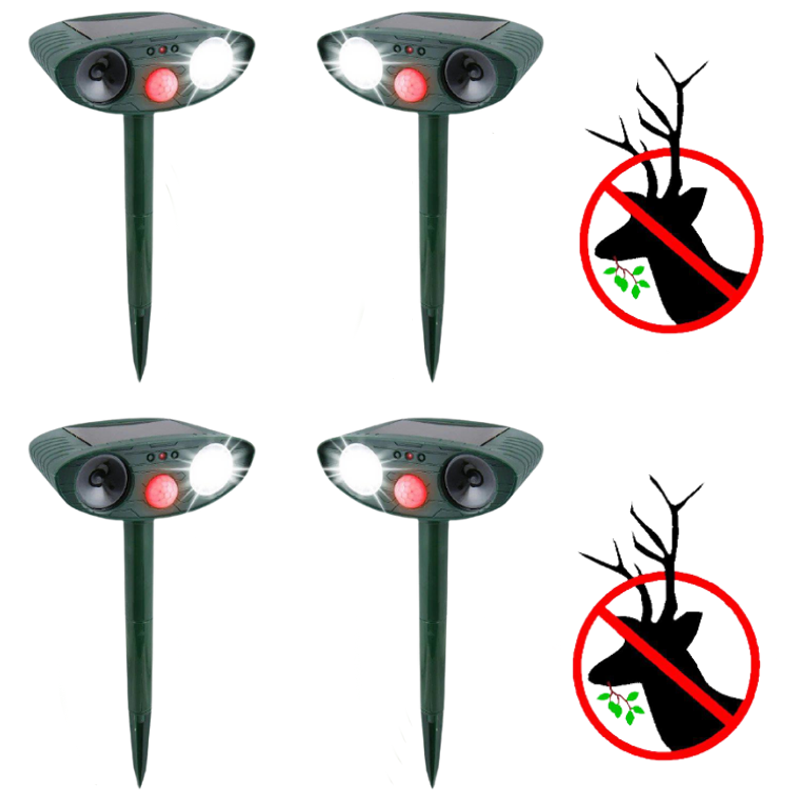 4-Pack Motion Sensor Ultrasonic Animal Deterrent with Solar Power and Flashing Light