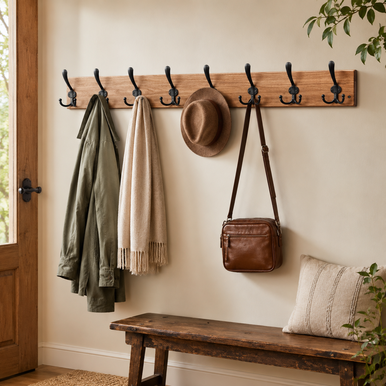 38-Inch Wooden Coat Stand with 10 Hooks and 30 Hanging Spaces