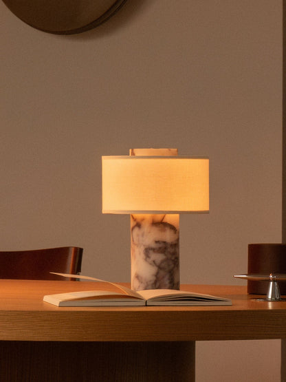 Table Lamp with Marble Base and Linen Shade
