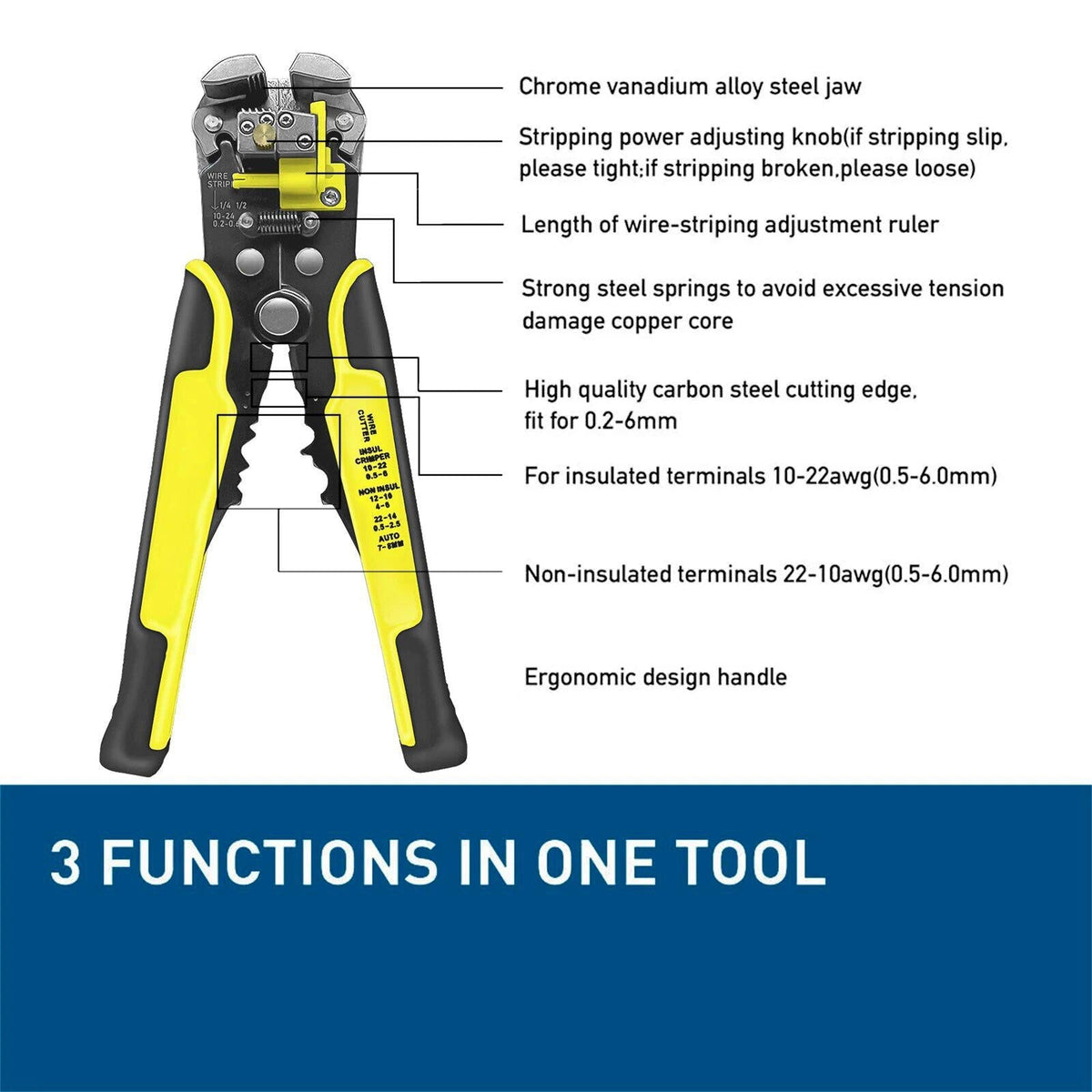 Multi-Function Wire Stripper with Integrated Cutter and Crimper