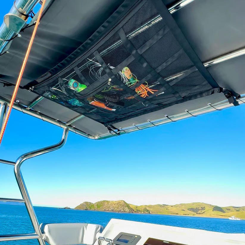 Overhead Storage Net for Vehicles with Easy Access Zipper