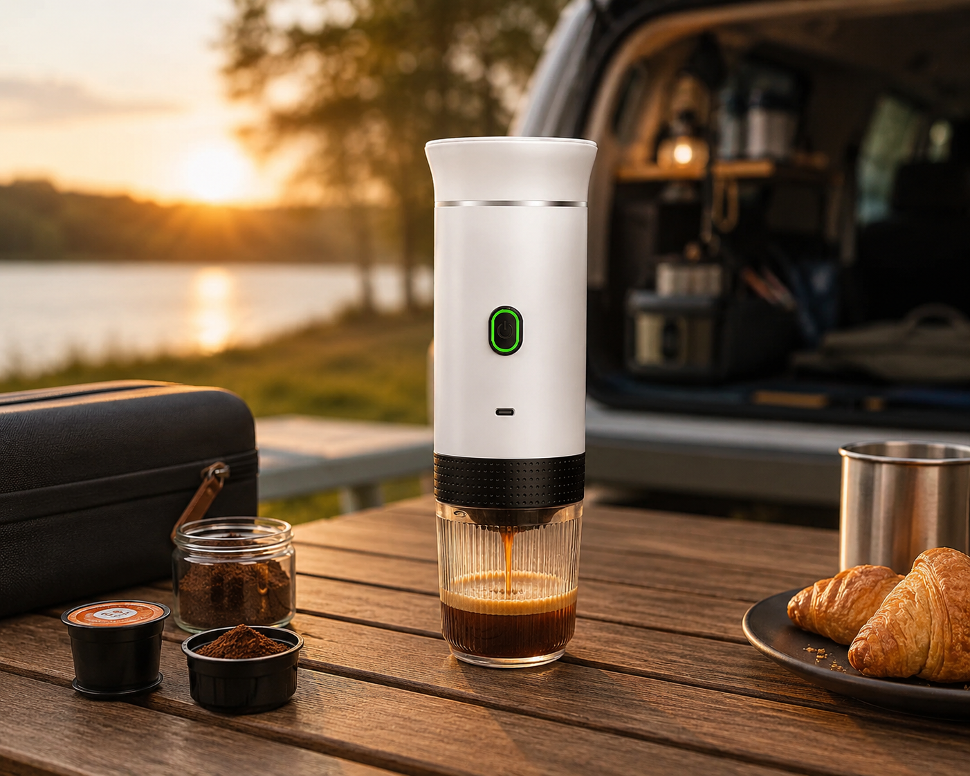 Travel Coffee Maker - Wireless 3-in-1 Espresso Machine for Capsules & Grounds, USB-C Rechargeable
