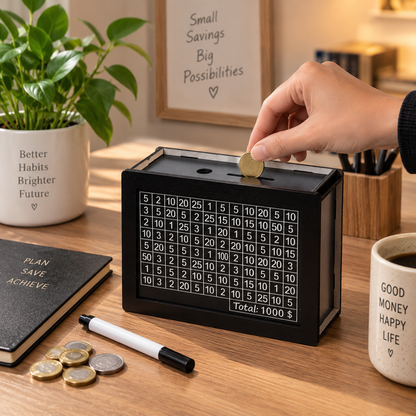 DIY Money Saving Box with Coin Counter for Adults – Wood Design, Goals: $1000, $2000, or $5000