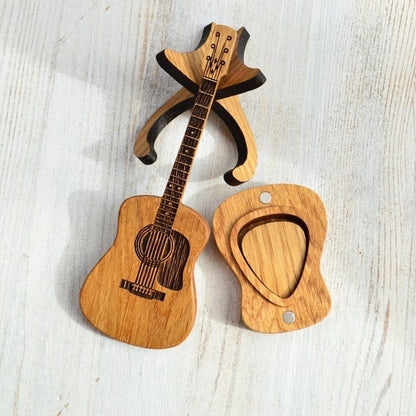 Custom Engraved Guitar Pick Holder with Display Stand & Picks
